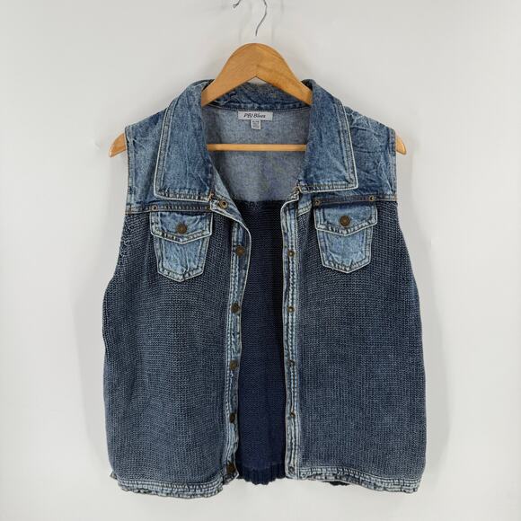 PBJ Blues Denim Knit Vest Size XL Western Y2K Vintage Layering Top - Picture 8 of 9